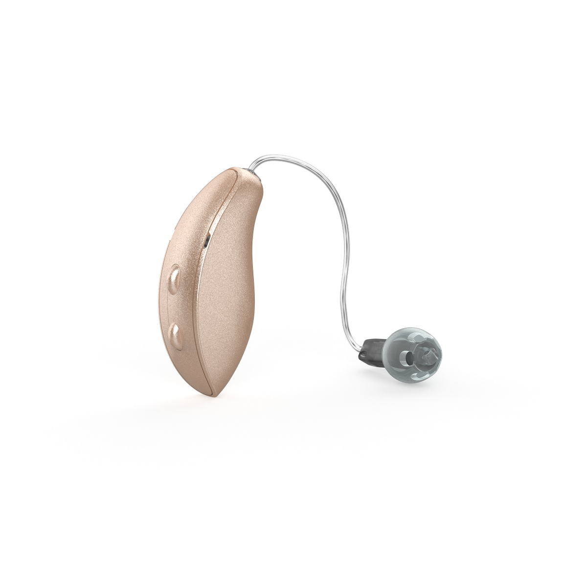 Hinter-dem-Ohr-Hörgerät (RIC) in beige, modernes Design für alle Hörverluste