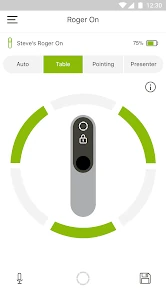 myRogerMic App mit Moduswahl Auto, Table, Pointing, Presenter